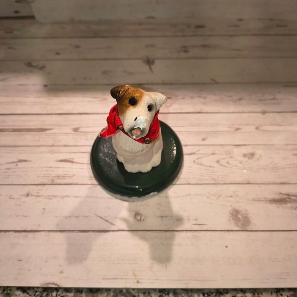 Byers Choice Jack Russell Terrier Dog Figurine Green Base Red Bandana 2014